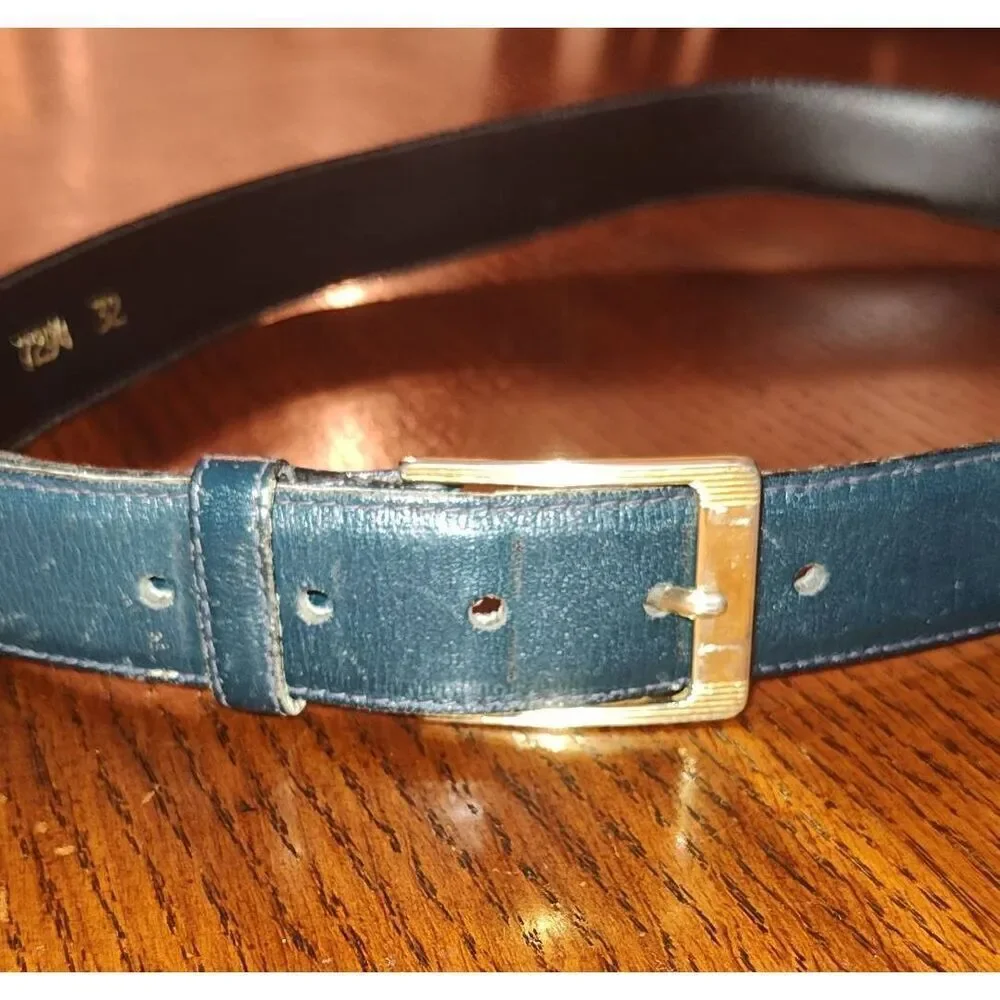 Lejon Vintage Belt Glove Leather Navy Blue Size 32 #7294 Gold tone hardware